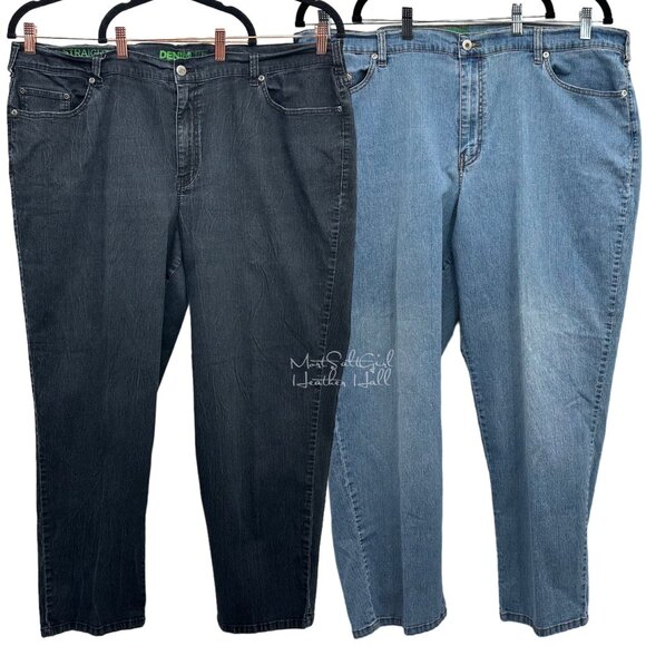 Avenue Jeans Two Pairs Light & Black Wash Denim Lite Straight Leg Size 22 - Picture 2 of 12